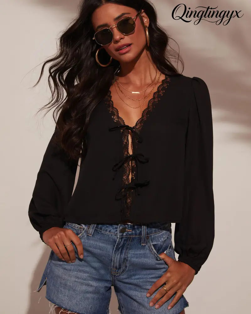 Alonso Lace Trim Top - Long Sleeve Top