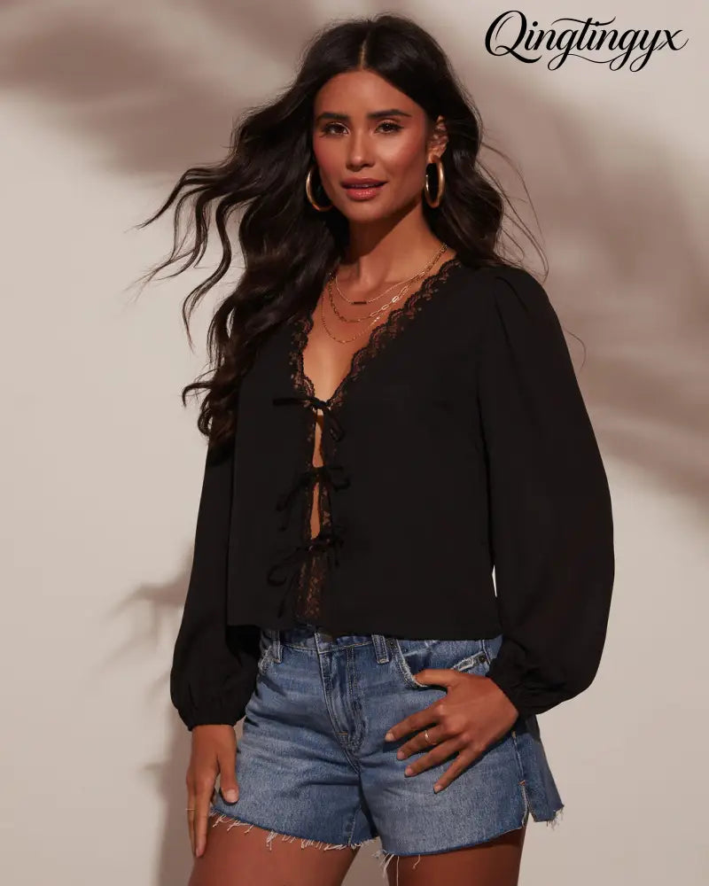 Alonso Lace Trim Top - Long Sleeve Top