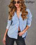 Alvina Collared Chambray Shirt - Light Chambray / XS - Long Sleeve Top