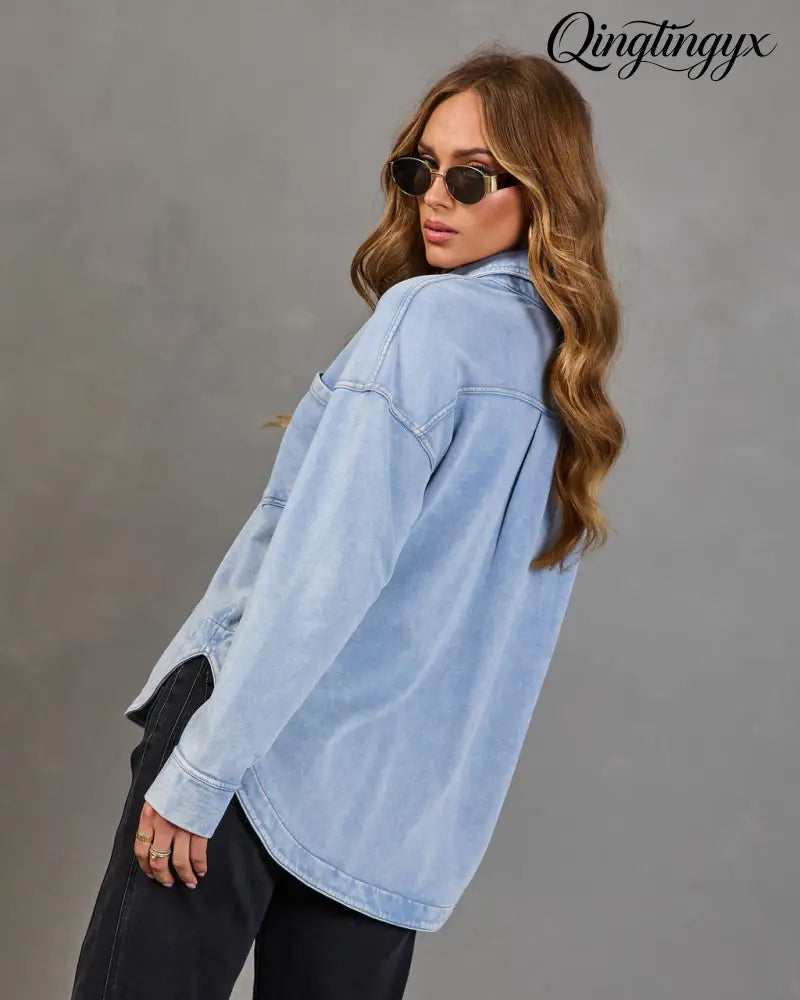 Alvina Collared Chambray Shirt - Long Sleeve Top
