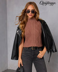 Amber Husk Cable Knit Mockneck Sweater - Brown / S - Sleeveless Sweater