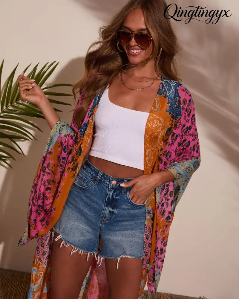 Antonella Printed Duster Kimono - Multi / O/S - Coverup