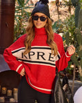 Apres Summit Turtleneck Graphic Knit Sweater - Red / S - Long Sleeve Sweater