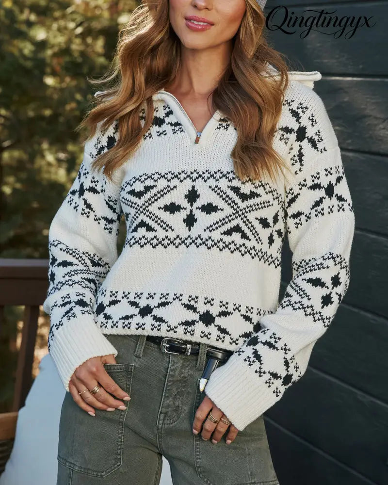 Arctic Allure Quarter Zip Sweater - Long Sleeve Sweater