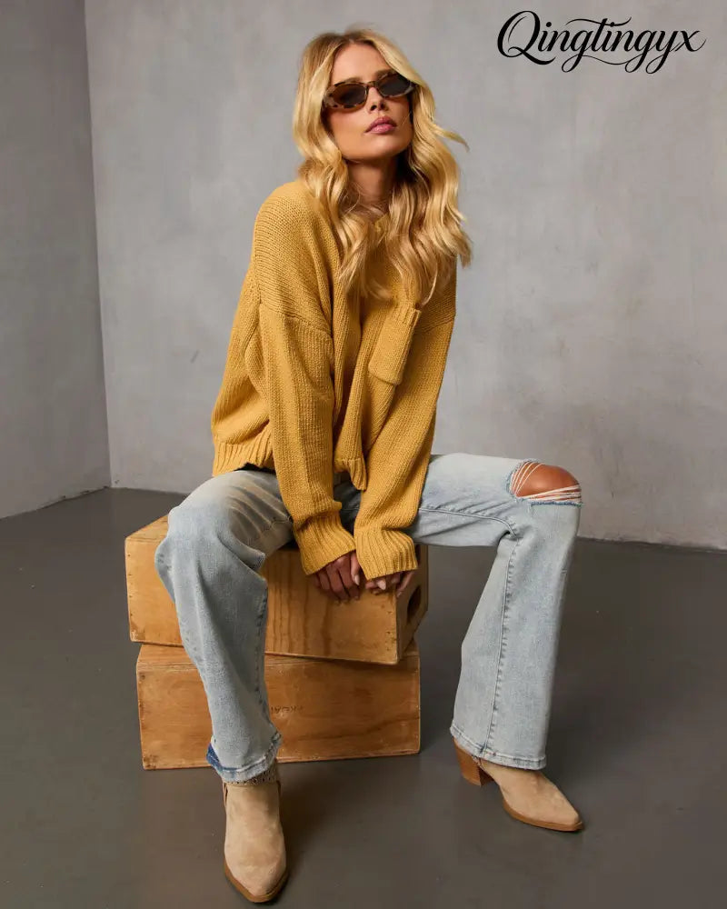 Bilos Relaxed Ribbed Knit Sweater - Long Sleeve Sweater