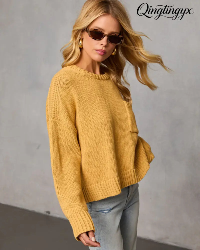 Bilos Relaxed Ribbed Knit Sweater - Long Sleeve Sweater