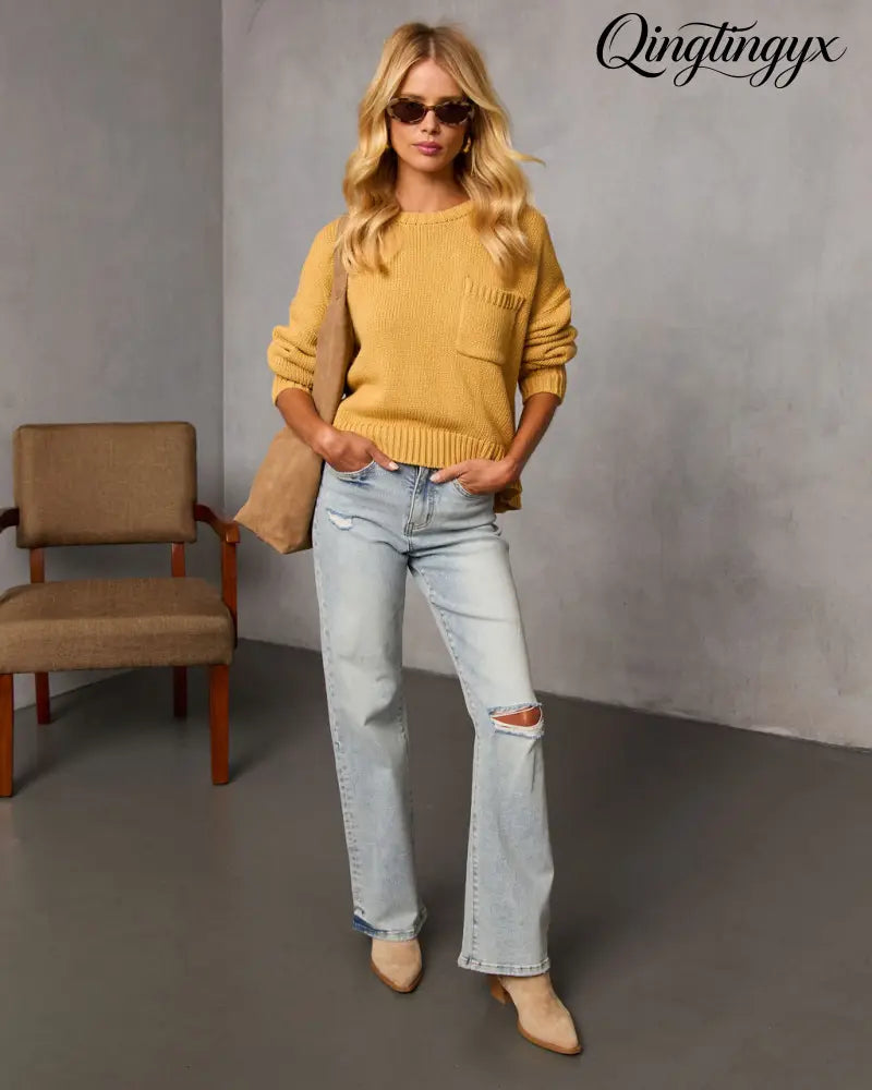 Bilos Relaxed Ribbed Knit Sweater - Long Sleeve Sweater