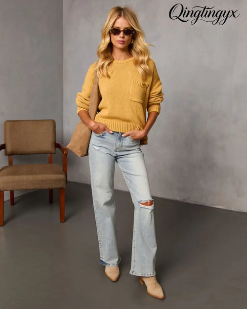 Bilos Relaxed Ribbed Knit Sweater - Long Sleeve Sweater