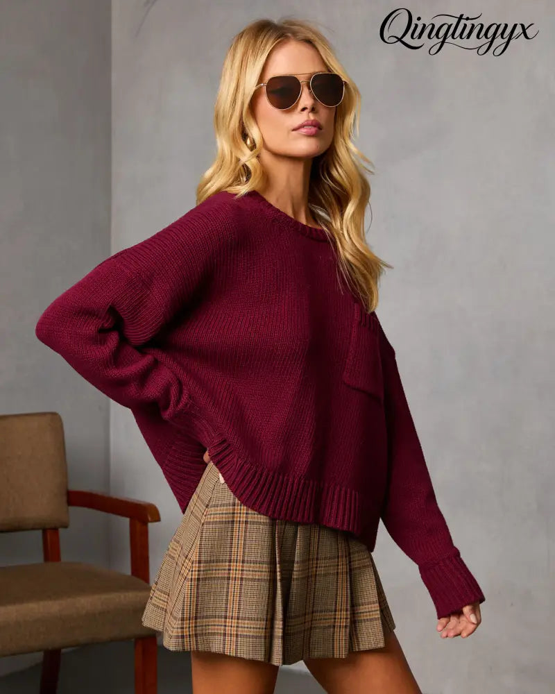 Bilos Relaxed Ribbed Knit Sweater - Long Sleeve Sweater