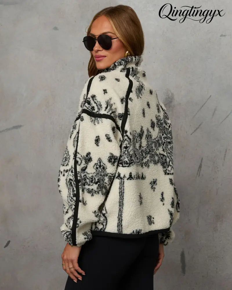 Brianna Sherpa Paisley Quarter Zip Sweatshirt - Sweatshirt