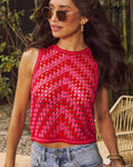 Brixlie Back Tie Crochet Tank - Red/Fuchsia / XS - Sleeveless Sweater