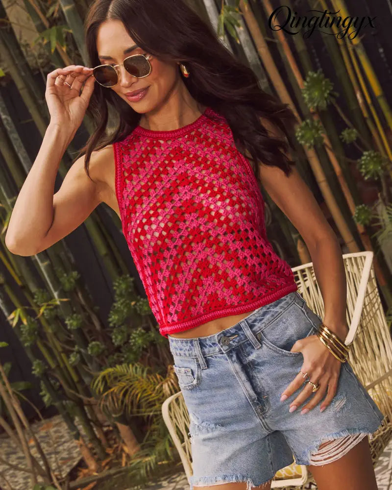 Brixlie Back Tie Crochet Tank - Sleeveless Sweater