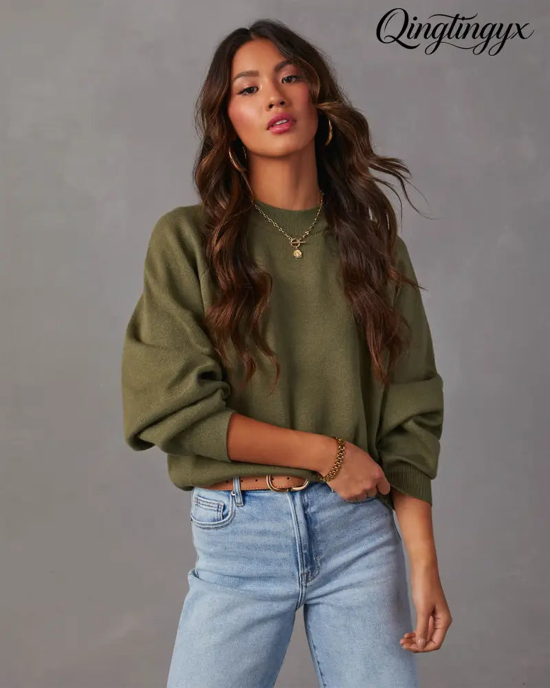 Campfire Knit Sweater - Olive / XS - Long Sleeve Sweater