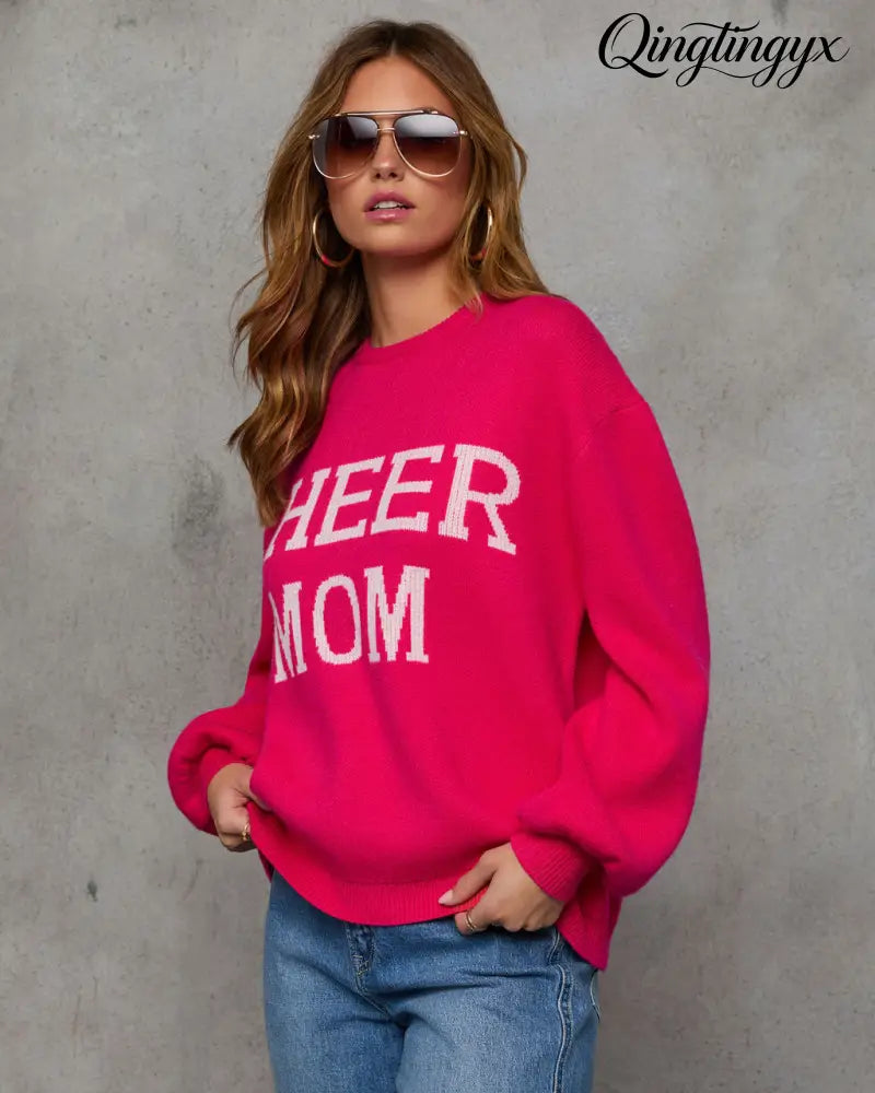 Cheer Mom Knit Pullover Sweater - Long Sleeve Sweater