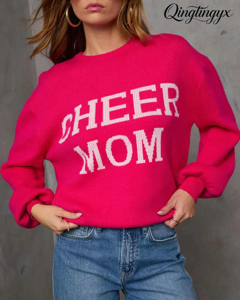 Cheer Mom Knit Pullover Sweater - Long Sleeve Sweater