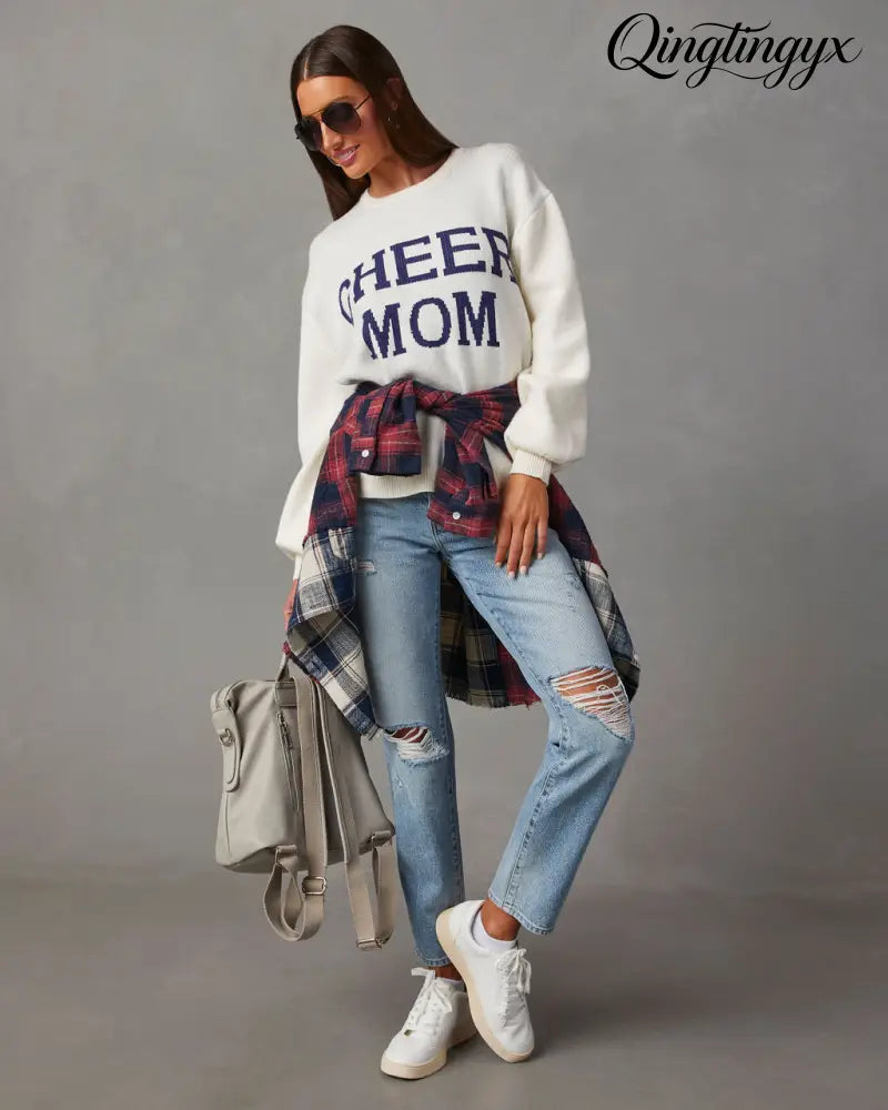 Cheer Mom Knit Pullover Sweater - Long Sleeve Sweater