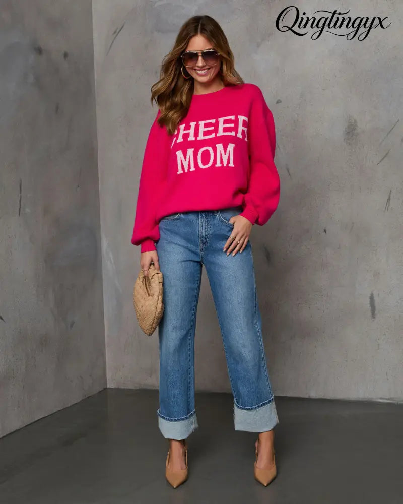 Cheer Mom Knit Pullover Sweater - Long Sleeve Sweater
