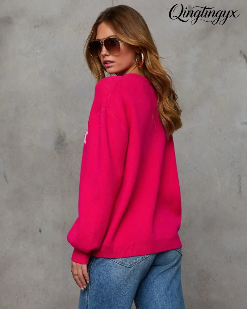 Cheer Mom Knit Pullover Sweater - Long Sleeve Sweater