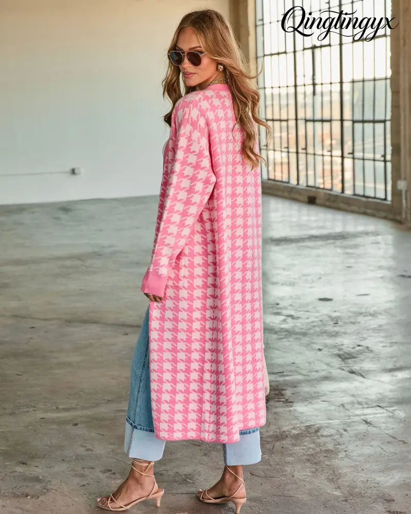 Chill Edit Houndstooth Longline Cardigan - Cardigan