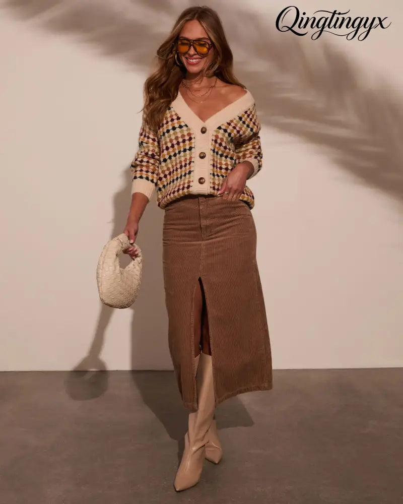 Cozy Up Abstract Knit Cardigan - Cardigan