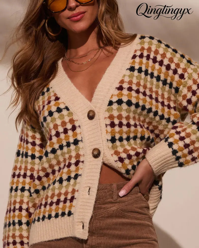 Cozy Up Abstract Knit Cardigan - Cardigan
