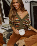 Cozy Up Abstract Knit Cardigan - Olive Multi / XS - Cardigan