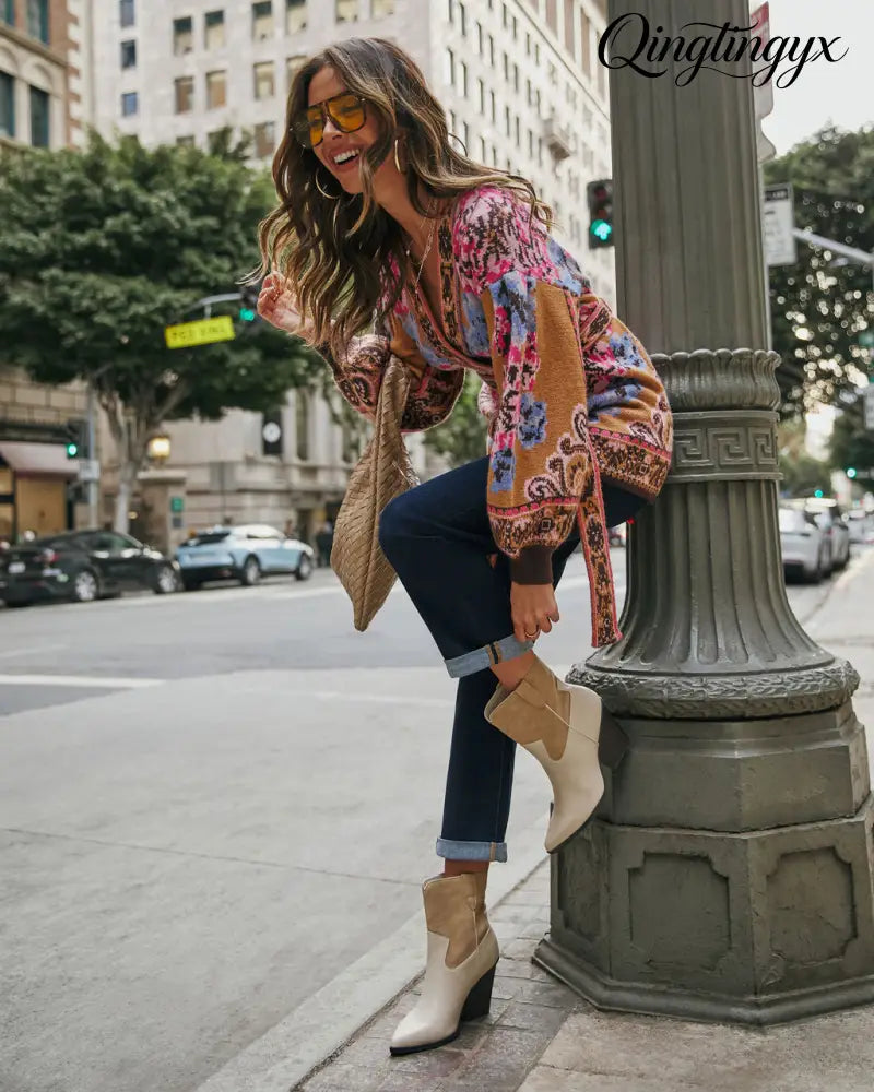 Daisy Days Floral Waist Tie Cardigan - Cardigan