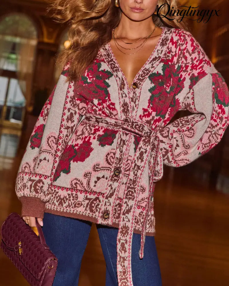 Daisy Days Floral Waist Tie Cardigan - Cardigan