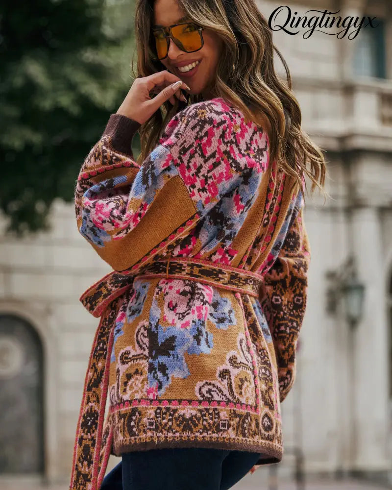 Daisy Days Floral Waist Tie Cardigan - Cardigan