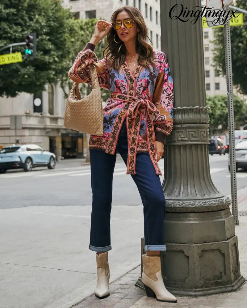 Daisy Days Floral Waist Tie Cardigan - Cardigan