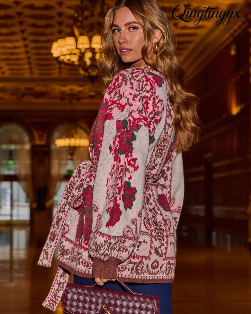 Daisy Days Floral Waist Tie Cardigan - Cardigan