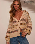 Dream Maker Abstract Knit Cardigan - Beige Multi / XS - Cardigan
