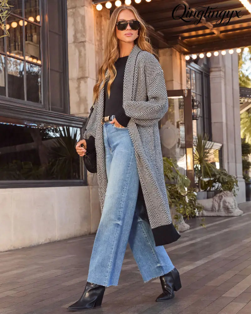 Ember Trail Herringbone Duster Cardigan - Cardigan