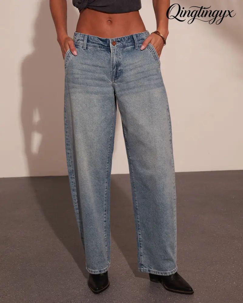 Emrie Rigid Mid Rise Barrel Leg Jeans - Jeans