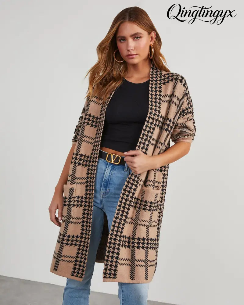 Fair And Square Plaid Pocketed Cardigan - Cardigan