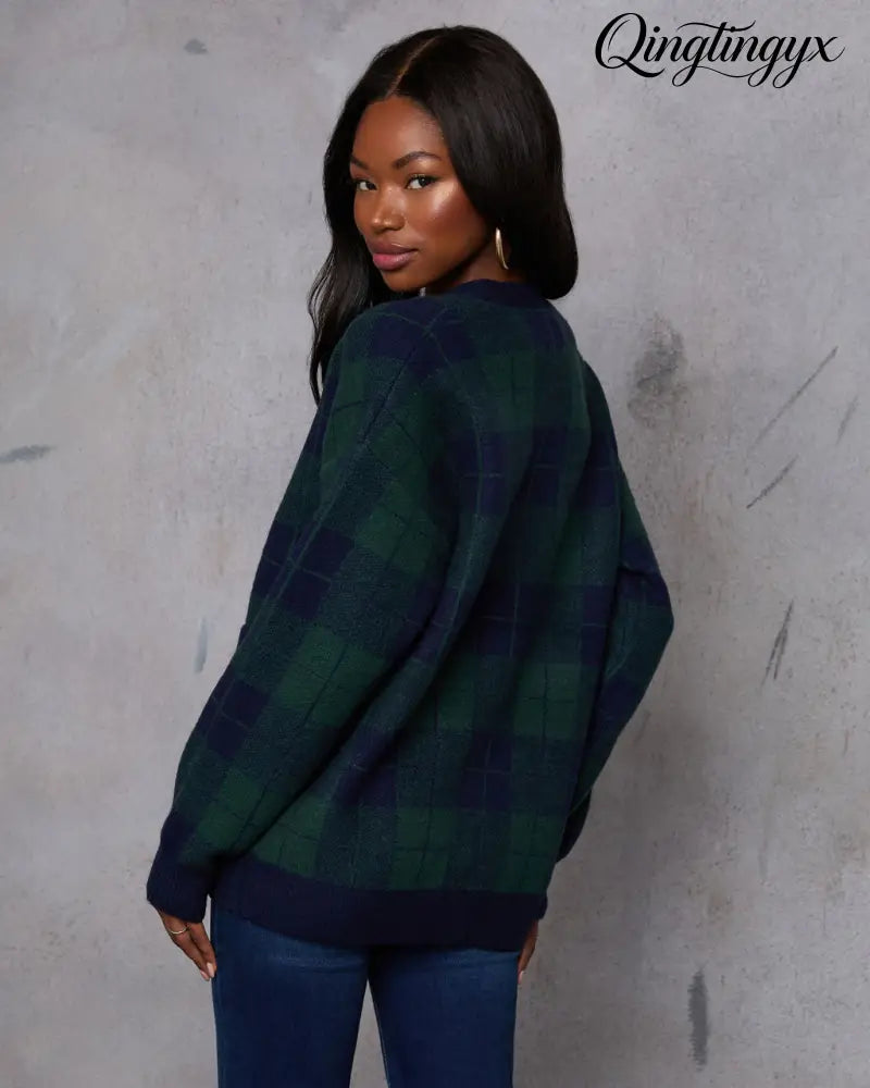 Fall Foliage Plaid Button Down Cardigan - Cardigan