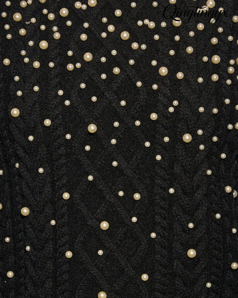 Festive Feels Pearl Embellished Sweater - Long Sleeve Sweater