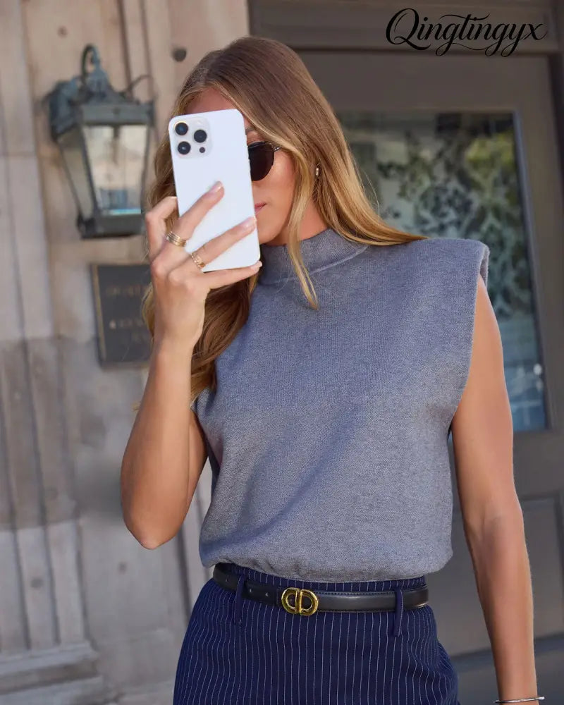 First Harvest Cap Sleeve Mock Neck Sweater - Sleeveless Sweater