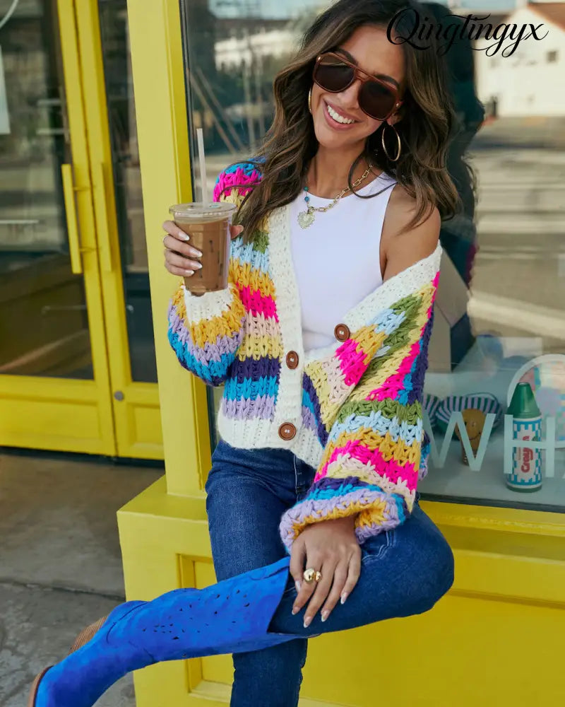 Happy Trails Crochet Cardigan - Cream Multi / XS - Cardigan