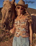 Hayes Floral Tapestry Corset Top - Brown Multi / XS - Sleeveless Top