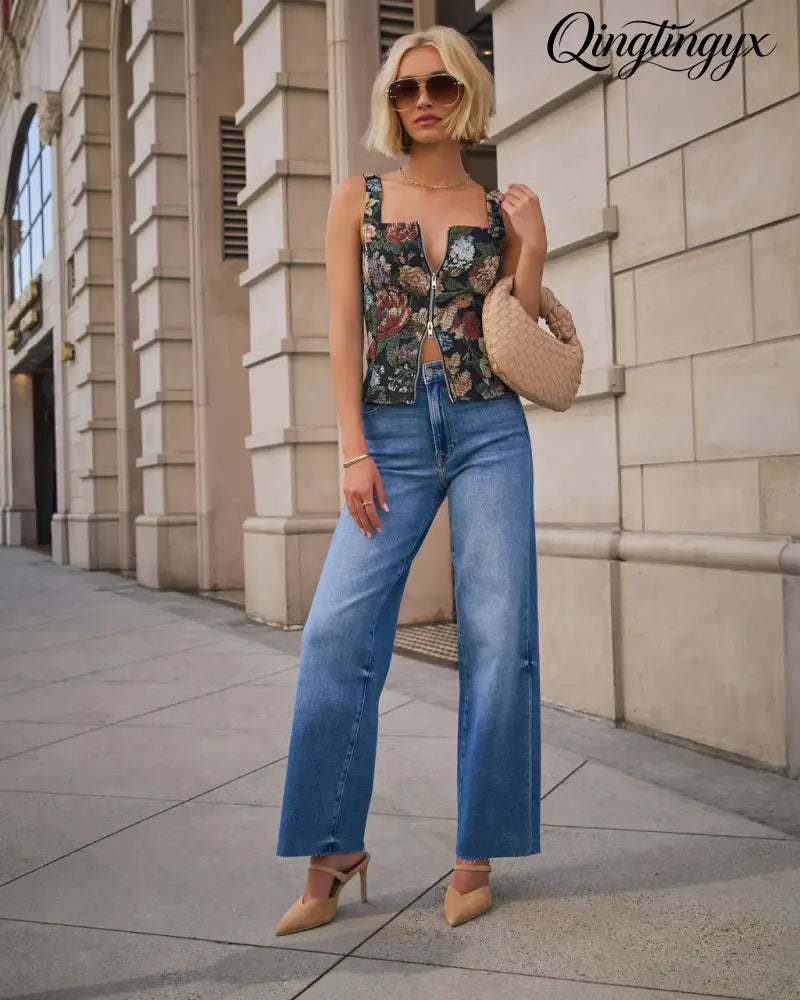 Hayes Floral Tapestry Corset Top - Sleeveless Top