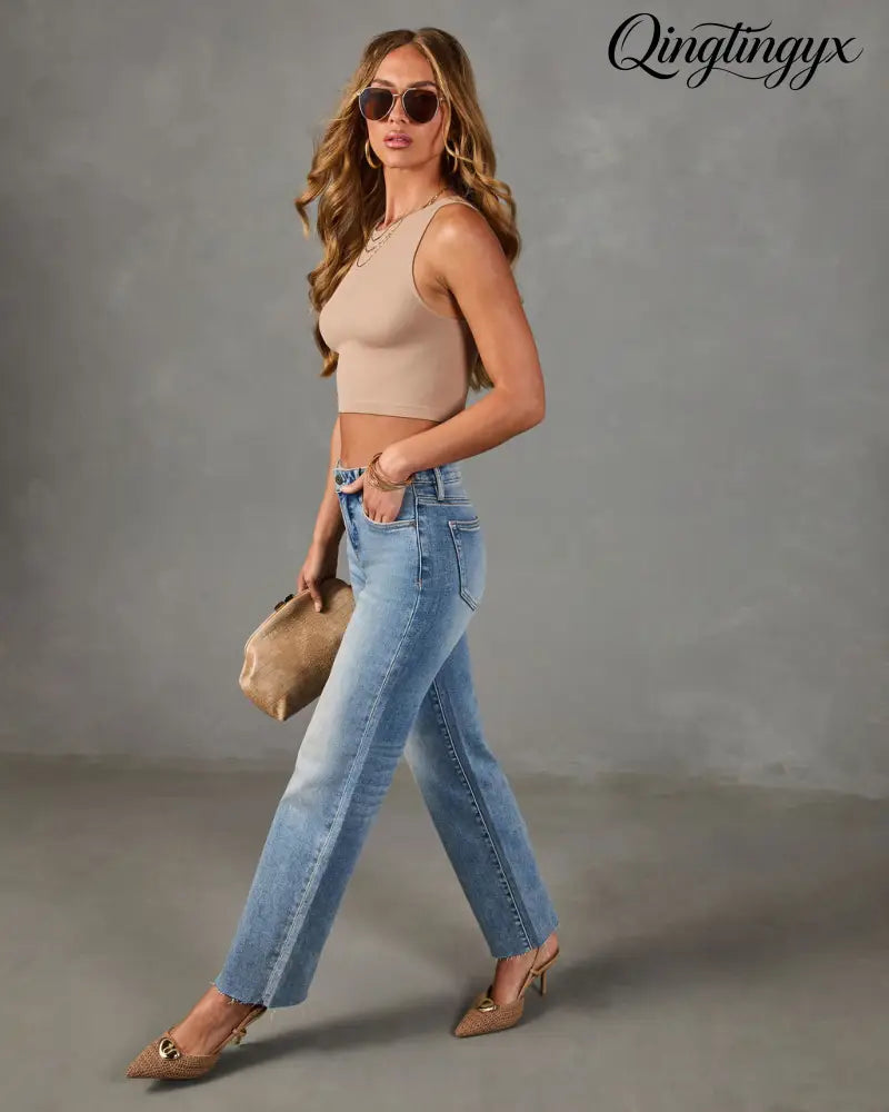 Heritage Frame Super Stretch Mid Rise Straight Leg Jeans - Jeans