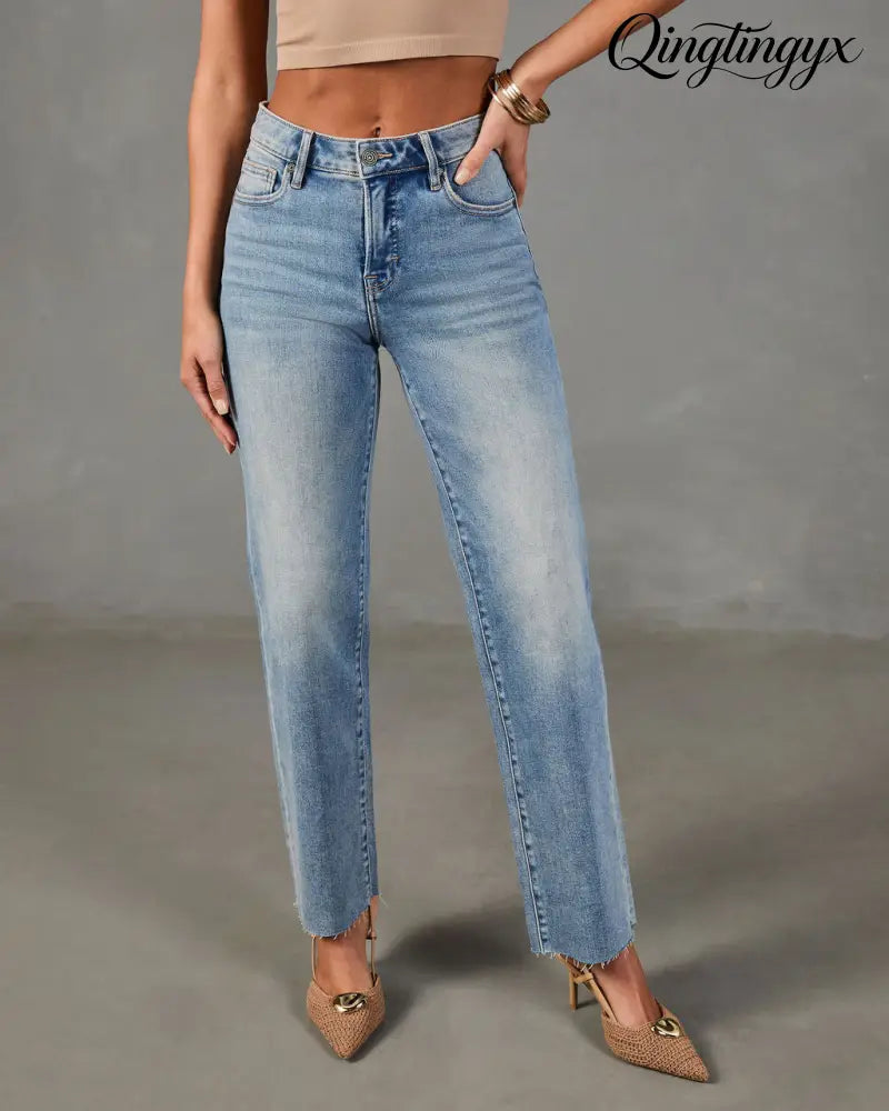 Heritage Frame Super Stretch Mid Rise Straight Leg Jeans - Jeans