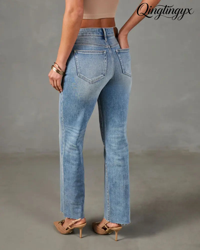Heritage Frame Super Stretch Mid Rise Straight Leg Jeans - Jeans