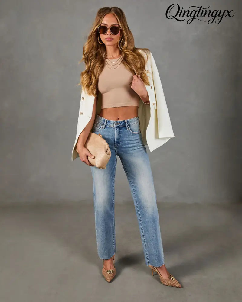 Heritage Frame Super Stretch Mid Rise Straight Leg Jeans - Vintage Wash / 24 - Jeans