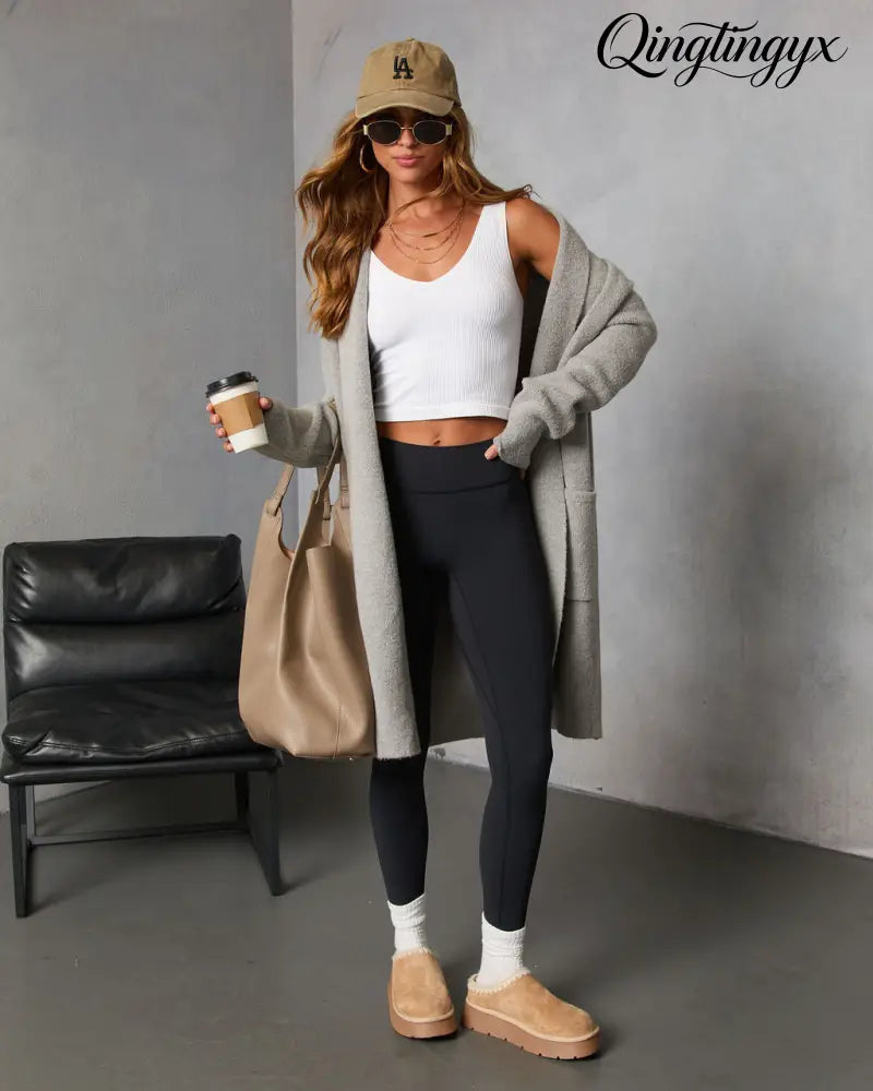 Homebound Knit Duster Cardigan - Light Grey / S/M - Cardigan