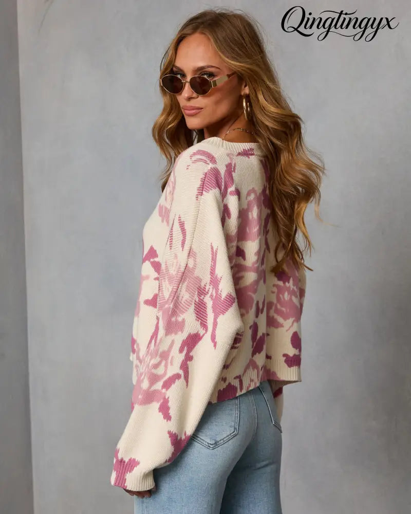Honeyed Timber Knit Printed Cardigan - Cardigan