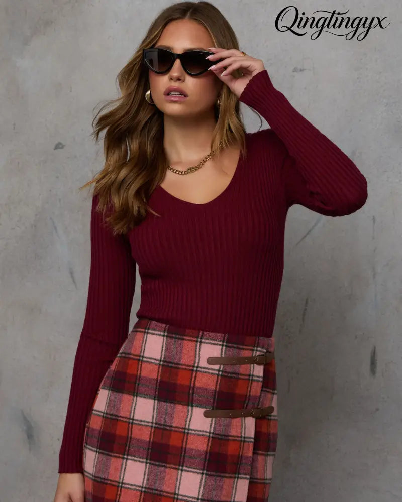 Jamilah Ribbed V Neck Sweater - Long Sleeve Sweater