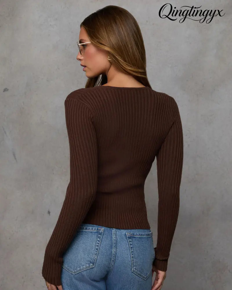 Jamilah Ribbed V Neck Sweater - Long Sleeve Sweater