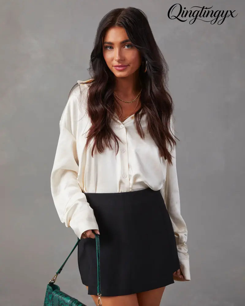 Kielan Satin Button Down Top - Long Sleeve Top